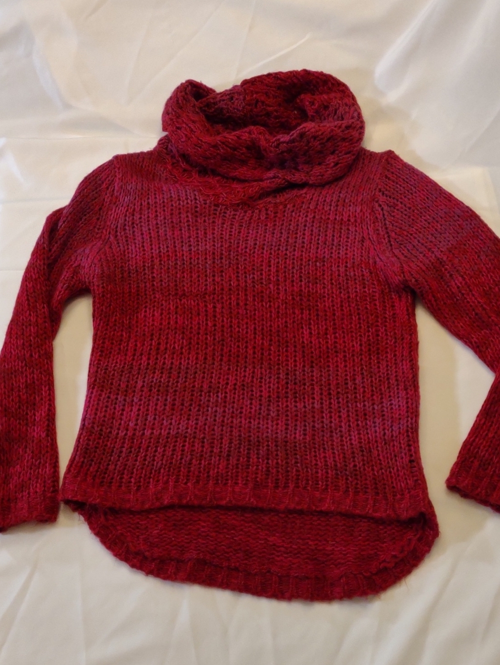 Cozy Red Cowl Neck Women's Sweater - Size L Asymmetrical Hem